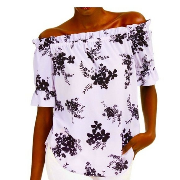 Michael Kors Tops - MICHAEL KORS Womens Floral-Print Off-The-Shoulder Top - Lavender Mist S
